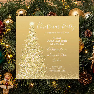 Invitación Elegante Fiesta de Navidades de árbol Purpurina de