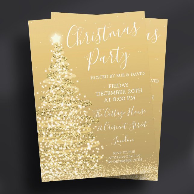 Invitación Elegante Fiesta de Navidades de árbol Purpurina de (Elegant Gold Glitter Tree Christmas Party Invitation)
