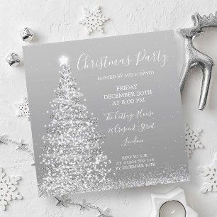 Invitación Elegante Fiesta de Navidades de árbol Purpurina pl