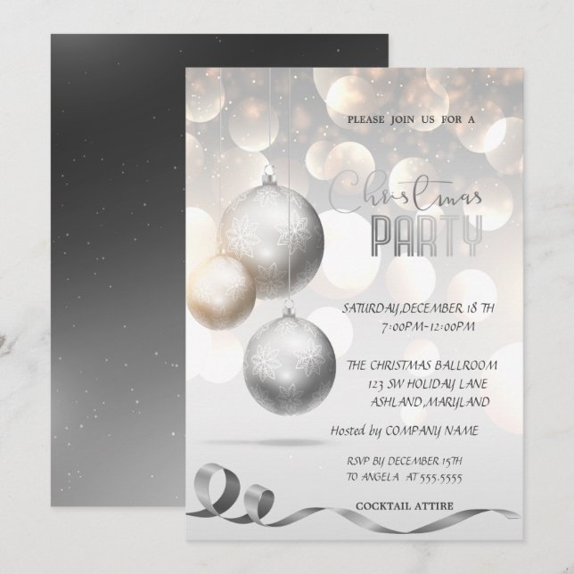 Invitación Elegante Fiesta de Navidades de Balls Bokeh Compan (Anverso / Reverso)