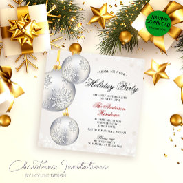 Invitación Elegante Fiesta de Navidades de Baubles Plateados