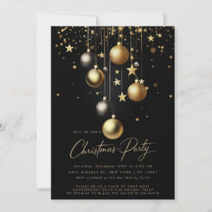Invitación Elegante Fiesta de Navidades de Black Gold Sparkle