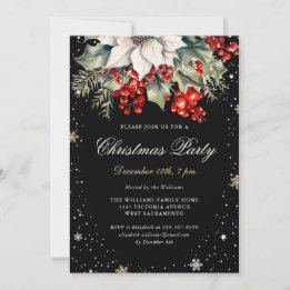 Invitación Elegante Fiesta de Navidades de Black Poinsettia B