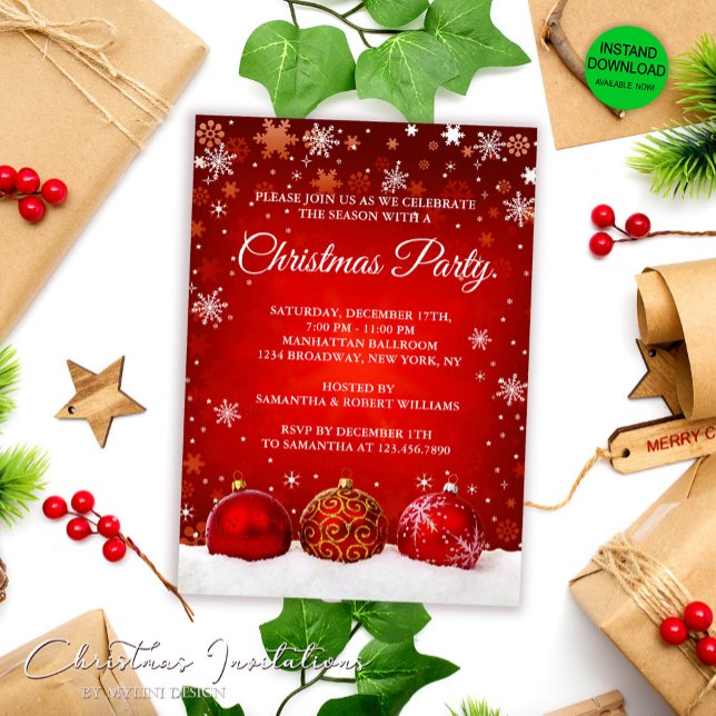 Invitación Elegante Fiesta de Navidades de bolas de Navidades (Subido por el creador)