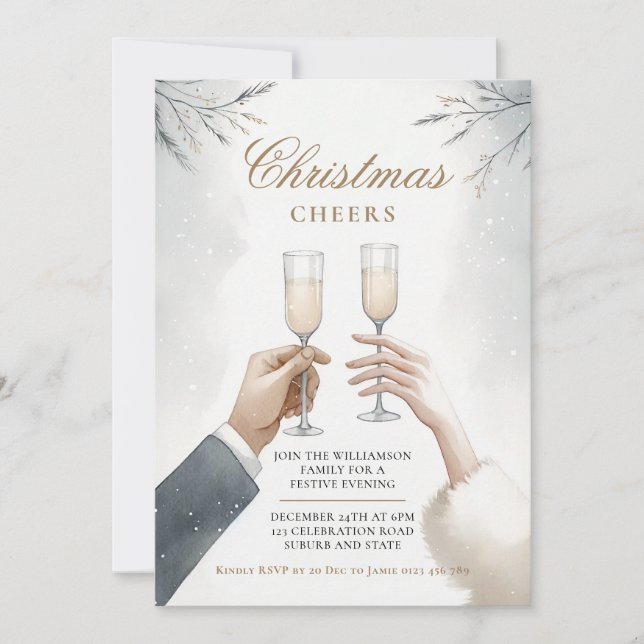 Invitación Elegante Fiesta de Navidades de Champagne (Anverso)