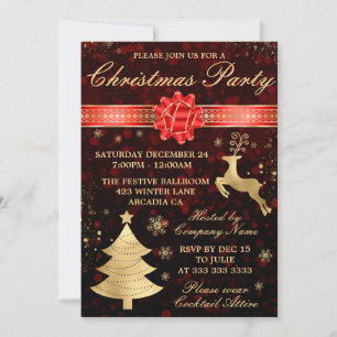 Invitación Elegante Fiesta de Navidades de cinta roja y Relie