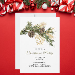 Invitación Elegante Fiesta de Navidades de color verde y oro