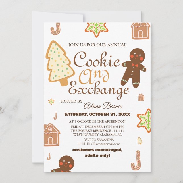 Invitación Elegante Fiesta de Navidades de Cookie Exchange co (Anverso)