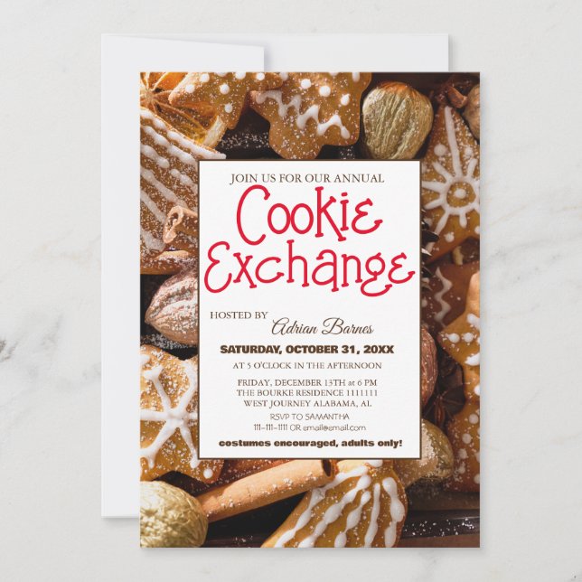 Invitación Elegante Fiesta de Navidades de Cookie Exchange co (Anverso)