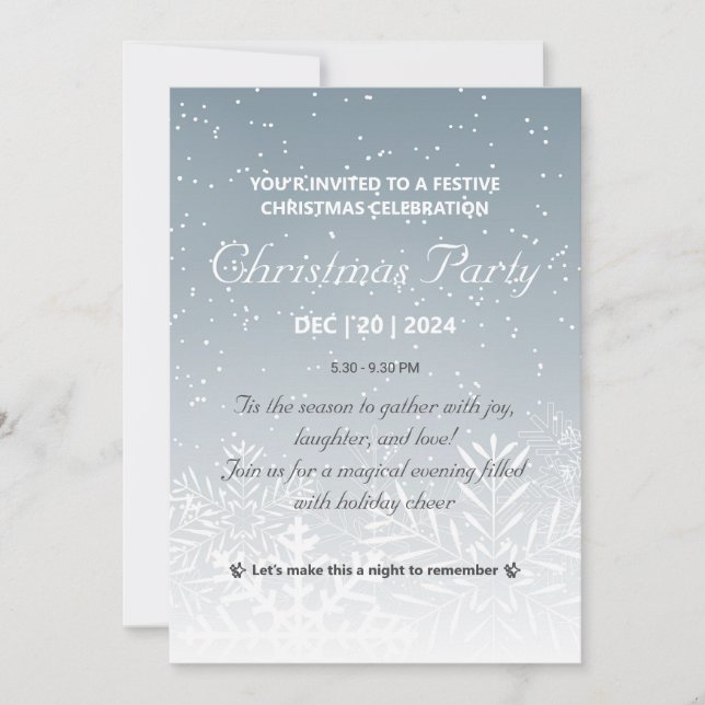 Invitación Elegante fiesta de Navidades de copos de nieve (Anverso)