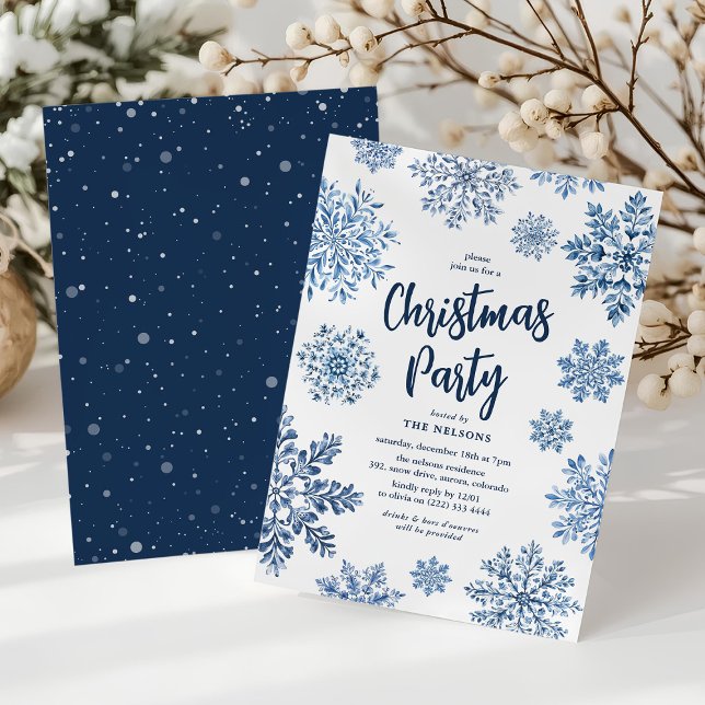 Invitación Elegante Fiesta de Navidades de copos de nieve (Subido por el creador)
