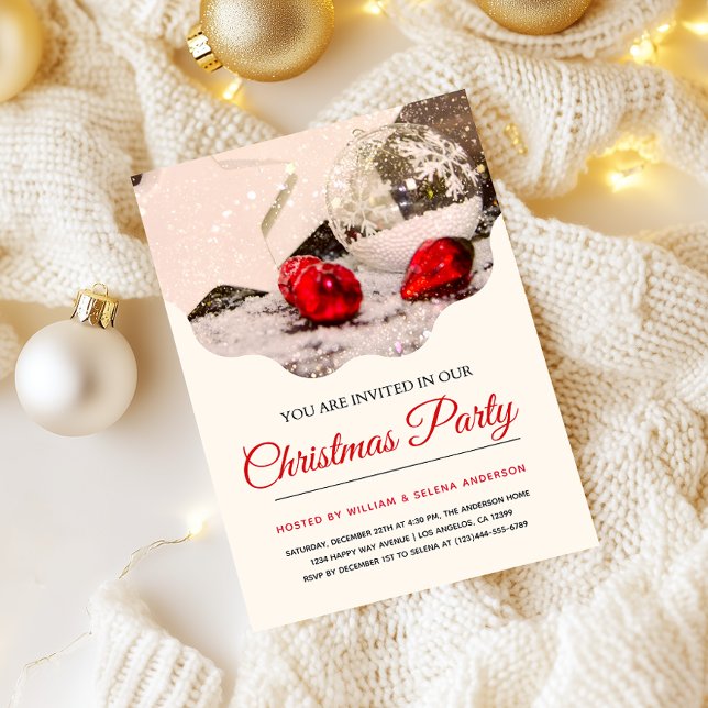 Invitación Elegante Fiesta de Navidades de copos de nieve y o (Subido por el creador)