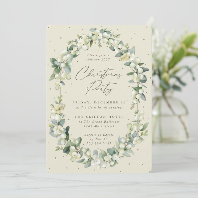 Invitación Elegante Fiesta de Navidades de cuadro Snowberry+E (Anverso de pie)