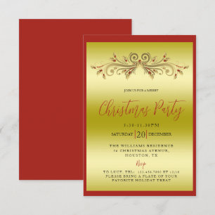 Invitación Elegante Fiesta de Navidades de decoración dorada
