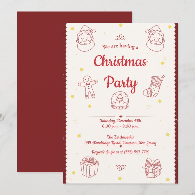 Invitación Elegante Fiesta de Navidades de elementos dibujado (Anverso / Reverso)