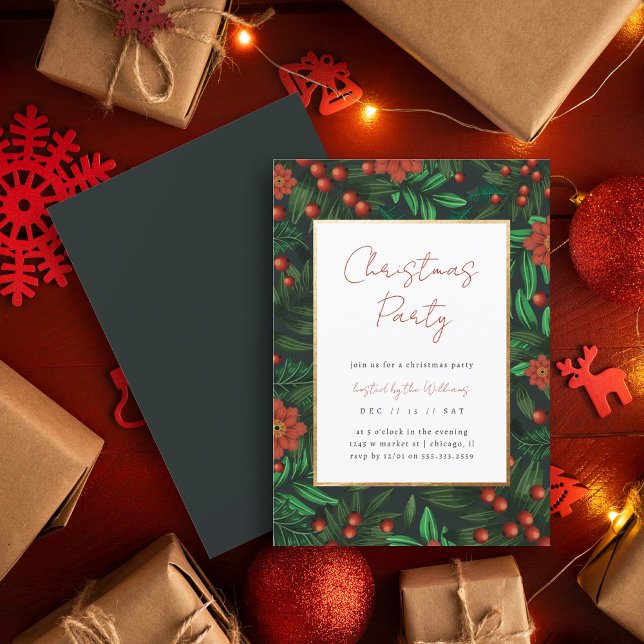 Invitación Elegante Fiesta de Navidades de Foliage Holly Berr (Subido por el creador)