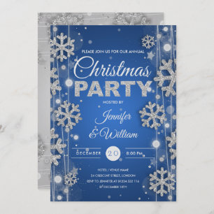 Invitación Elegante Fiesta de Navidades de Glam Blue Silver