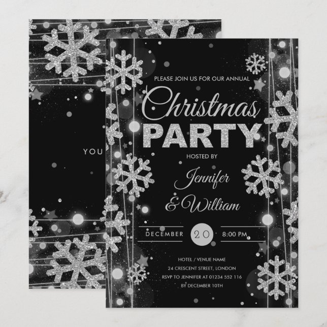 Invitación Elegante Fiesta de Navidades de Glam de Invierno N (Anverso / Reverso)