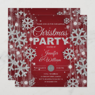 Invitación Elegante Fiesta de Navidades de Glam Rojo Plateado