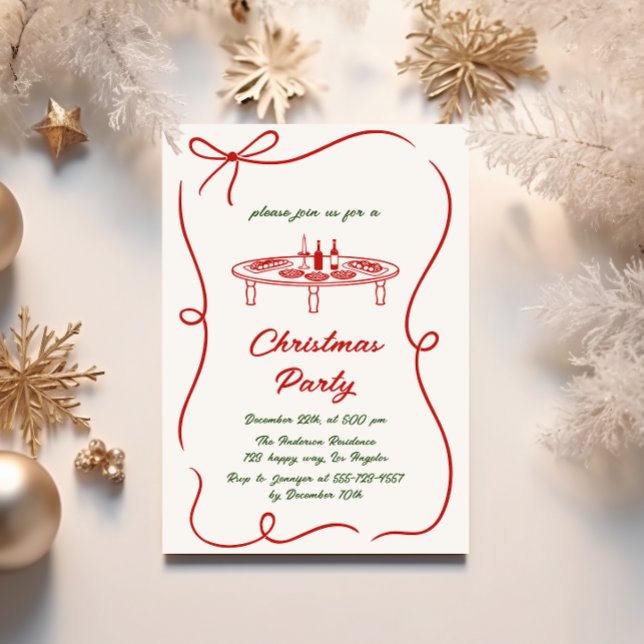 Invitación Elegante Fiesta de Navidades de guiones rojos y ve (Subido por el creador)