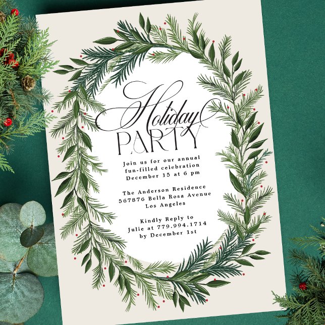 Invitación Elegante Fiesta de Navidades de guirnaldas de pino (Subido por el creador)