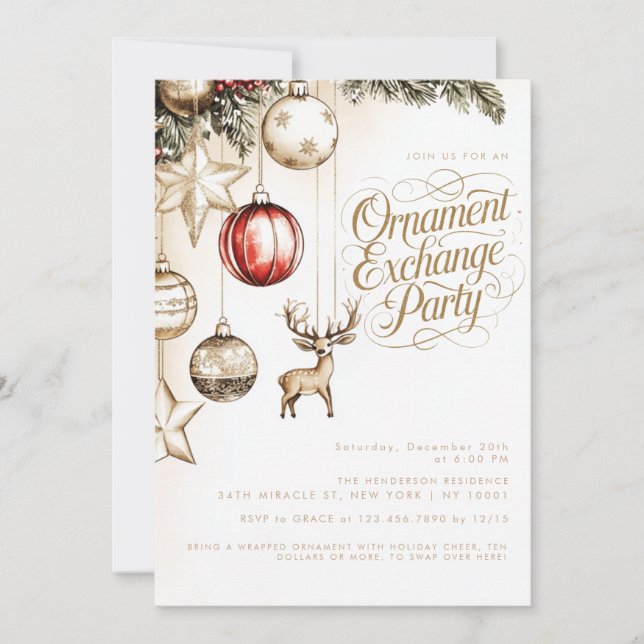 Invitación Elegante Fiesta de Navidades de intercambio de orn (Anverso)