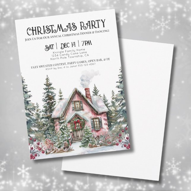 Invitación Elegante Fiesta de Navidades de Invierno (Elegant Winter Watercolor Christmas Party Invitation)