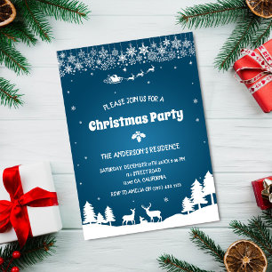 Invitación Elegante Fiesta de Navidades de invierno azul de l