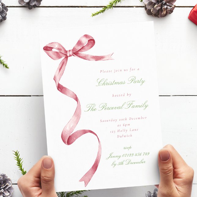 Invitación Elegante Fiesta de Navidades de la cinta roja de c (Subido por el creador)