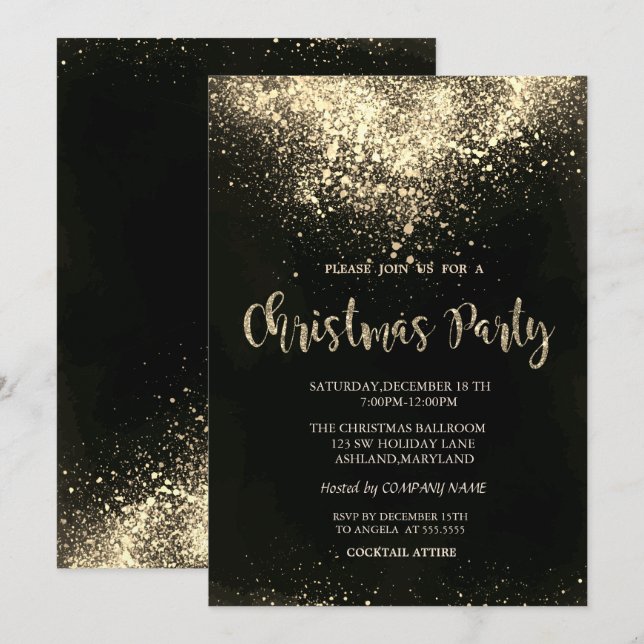 Invitación Elegante Fiesta de Navidades de la compañía Gold C (Anverso / Reverso)