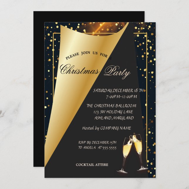 Invitación Elegante Fiesta de Navidades de la compañía Gold D (Anverso / Reverso)