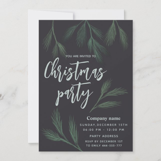 Invitación Elegante fiesta de Navidades de la rama de pino ac (Anverso)