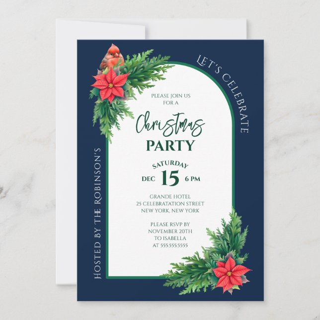 Invitación Elegante Fiesta de Navidades de la vegetación navi (Anverso)