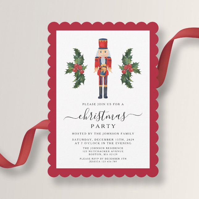 Invitación Elegante Fiesta de Navidades de los Red Nutcracker (Elegant Red Nutcracker Christmas Party Invitation)