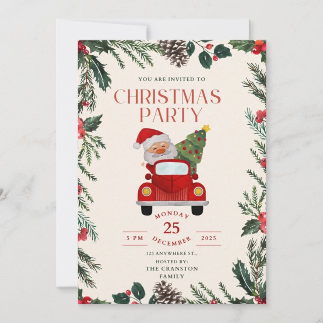 Invitación Elegante fiesta de Navidades de marco de Berries (Anverso)