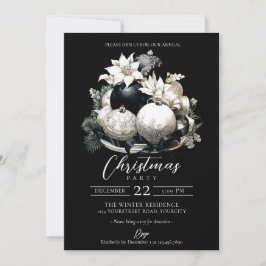 Invitación Elegante fiesta de Navidades de marfil blanco y ne