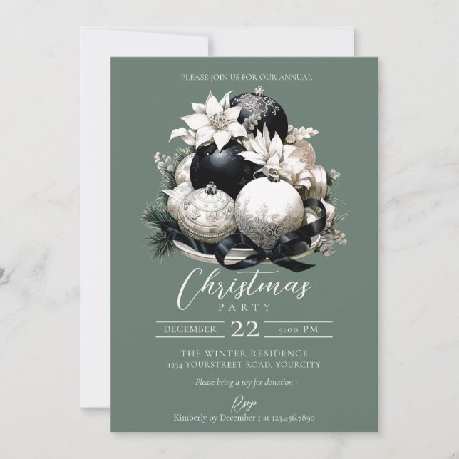 Invitación Elegante fiesta de Navidades de marfil de sabio ne (Anverso)