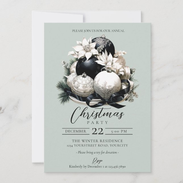 Invitación Elegante fiesta de Navidades de marfil de sabio ne (Anverso)