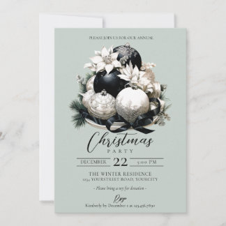 Invitación Elegante fiesta de Navidades de marfil de sabio ne