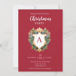 Invitación Elegante Fiesta de Navidades de Monograma Escudo