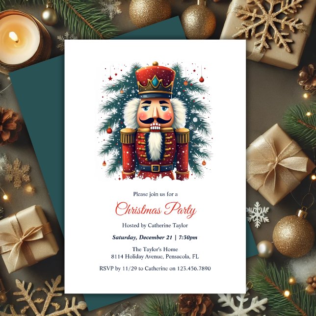 Invitación Elegante Fiesta de Navidades de nueces de festivid (Festive Holiday Elegant Nutcracker Christmas Party Invitation)