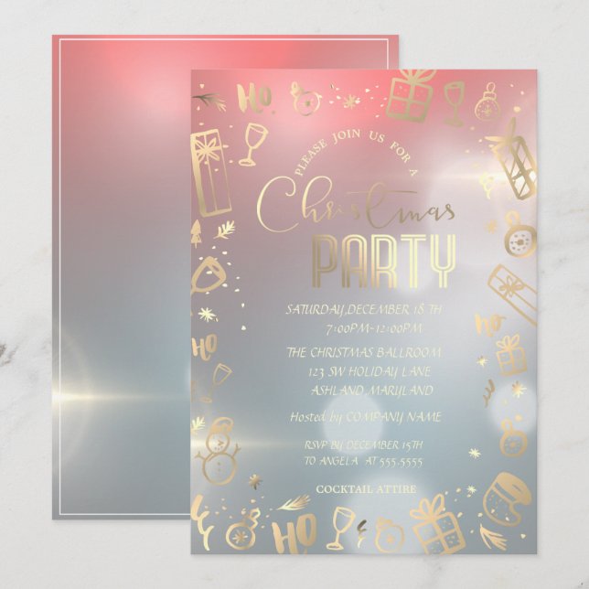 Invitación Elegante Fiesta de Navidades de Ombre Gold Company (Anverso / Reverso)