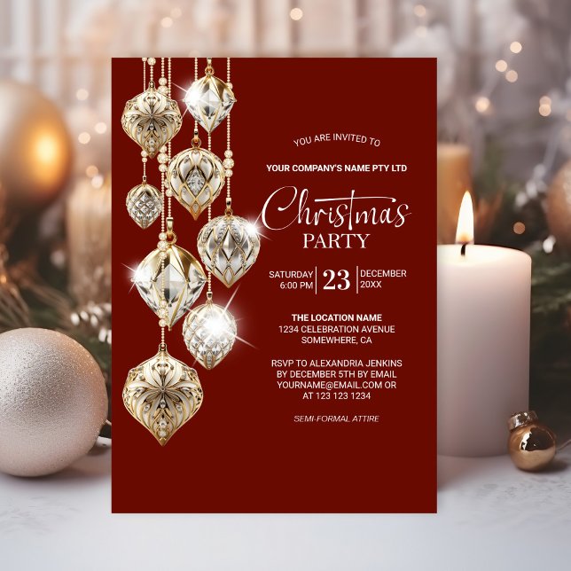 Invitación Elegante fiesta de Navidades de Ornamentos de Oro (Subido por el creador)