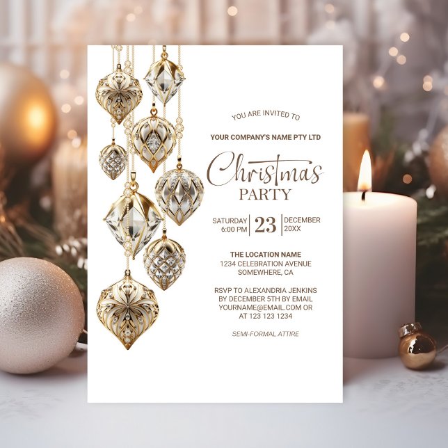 Invitación Elegante fiesta de Navidades de Ornamentos de Oro (Subido por el creador)