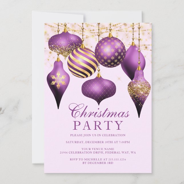 Invitación Elegante Fiesta de Navidades de Ornamentos de Oro  (Anverso)