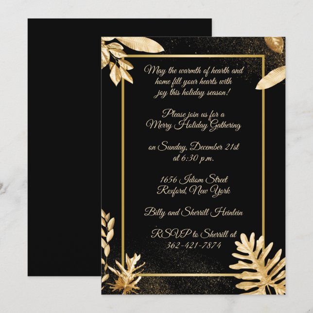 Invitación Elegante fiesta de Navidades de Oro (Anverso / Reverso)
