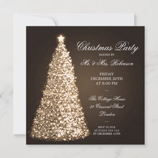 Invitación Elegante Fiesta de Navidades de oro (Anverso)