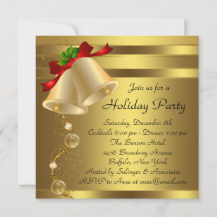 Invitación Elegante fiesta de Navidades de oro de las campana