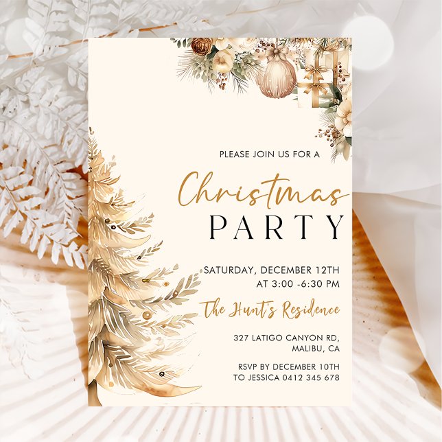 Invitación Elegante Fiesta de Navidades de oro del árbol de N (Subido por el creador)