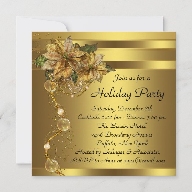Invitación Elegante Fiesta de Navidades de oro negro de Poins (Anverso)